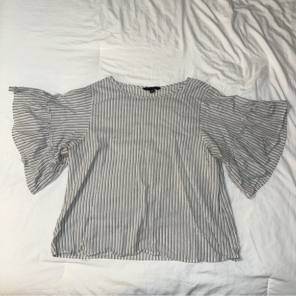 Zac & Rachel | Scoop Neck Striped Mid Length Ruffle Bell Sleeve Nautical Blouse - Picture 4 of 11